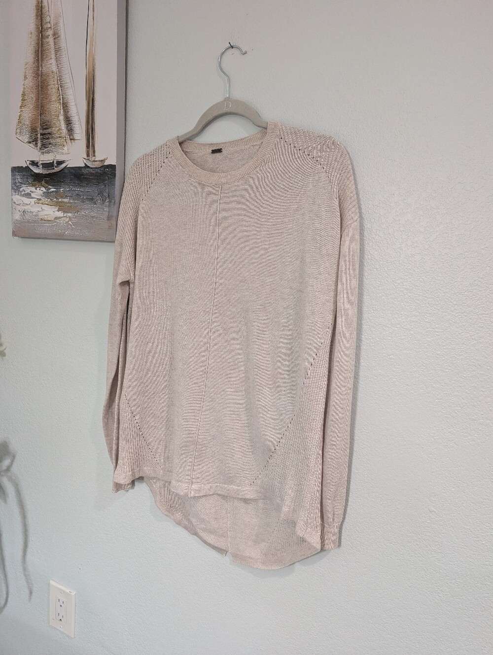 Poof! Light Cream Women's Knit Sweater - Neutral Cozy Pullover Size XL